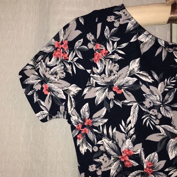 PinkBlush M Navy White Gray Coral Floral Short Sleeve Maternity Midi Dress - Picture 10 of 10